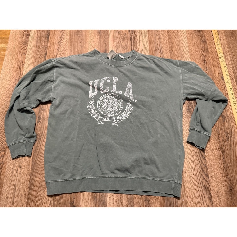 UCLA Sweater, Women's Size Large, Green White, Crew Neck, Pullover, University